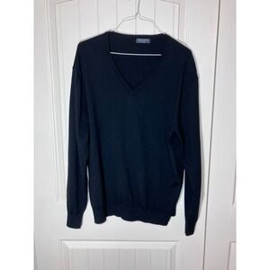 Kallspin Men XL Black Cashmere Wool Crewneck Long Sleeve V-Neck Sweater Preppy